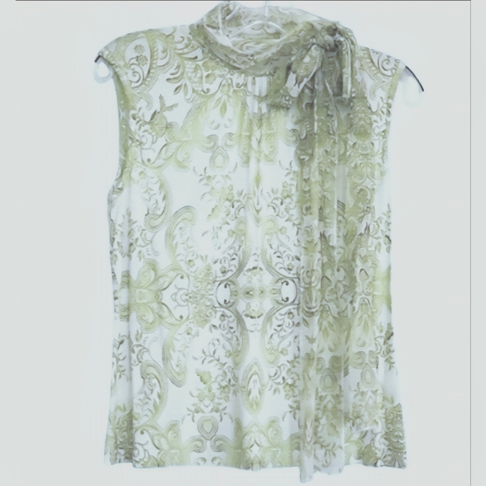 EUC Grayse Paisley Feminine Timeless High Neck Scarf Tie Blouse Size Medium